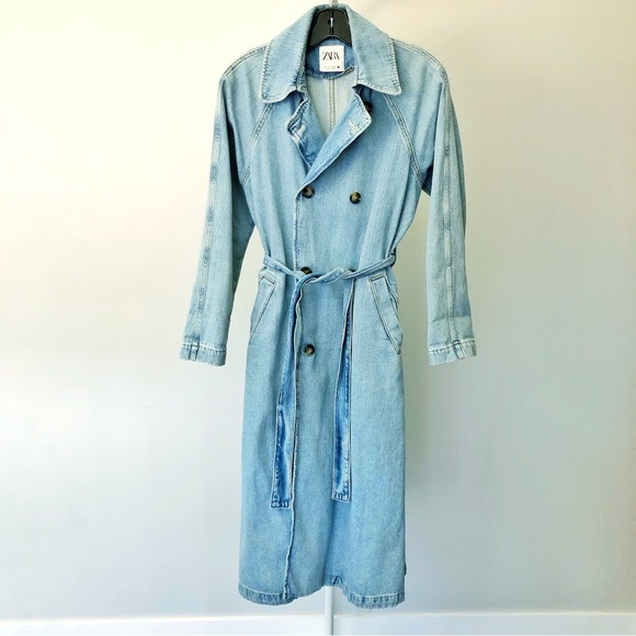 ZARA Oversized Denim Jacket Trench Coat Longline Double-Breasted Belted Jacket. - Picture 1 of 12